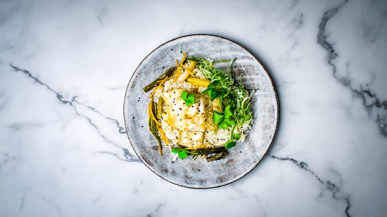 Soy and ginger fish with rice